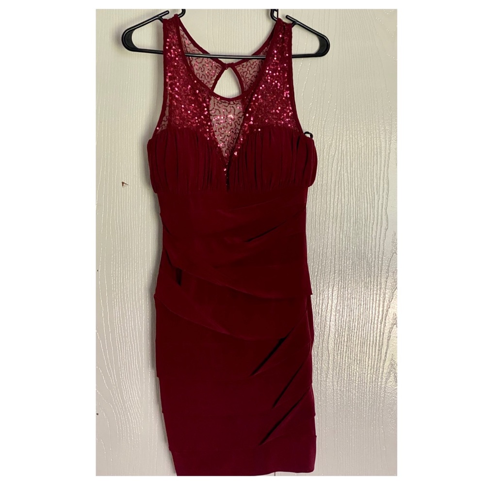 Burgandy/Wine Sparkle Ruched Short Dress